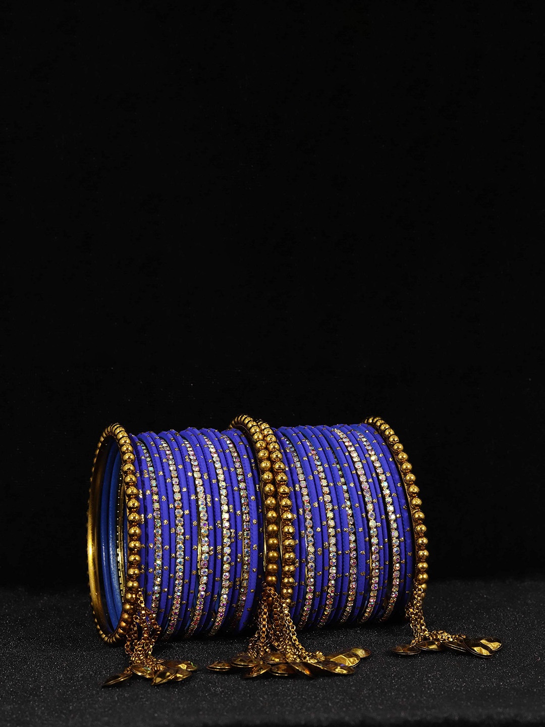 

ZULKA Set of 36 Gold-Plated Zircon Gemstone Studded Bangle, Blue