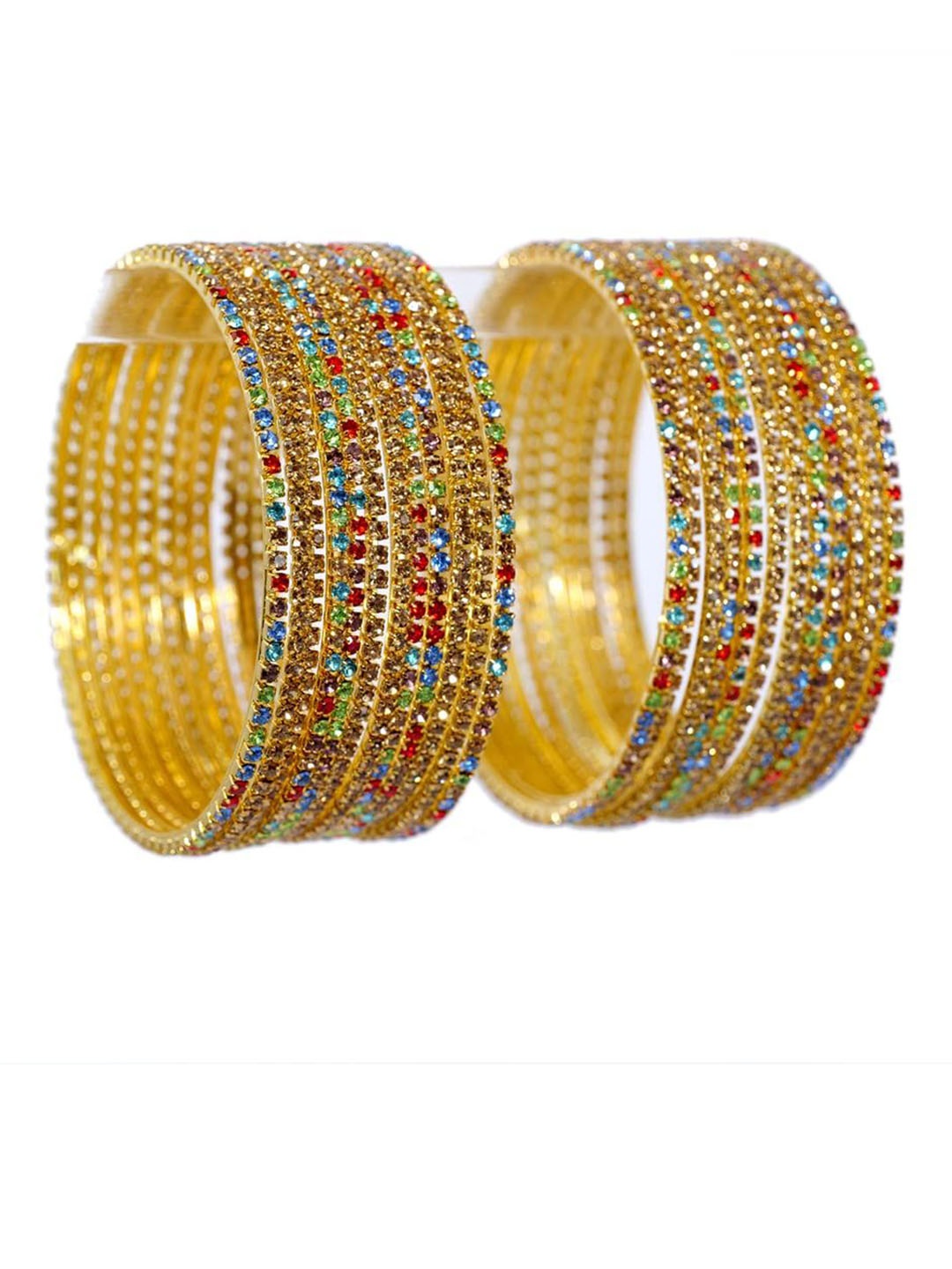 

ZULKA Set of 24 Gold-Plated Zircon Gemstone Stones Studded Bangles