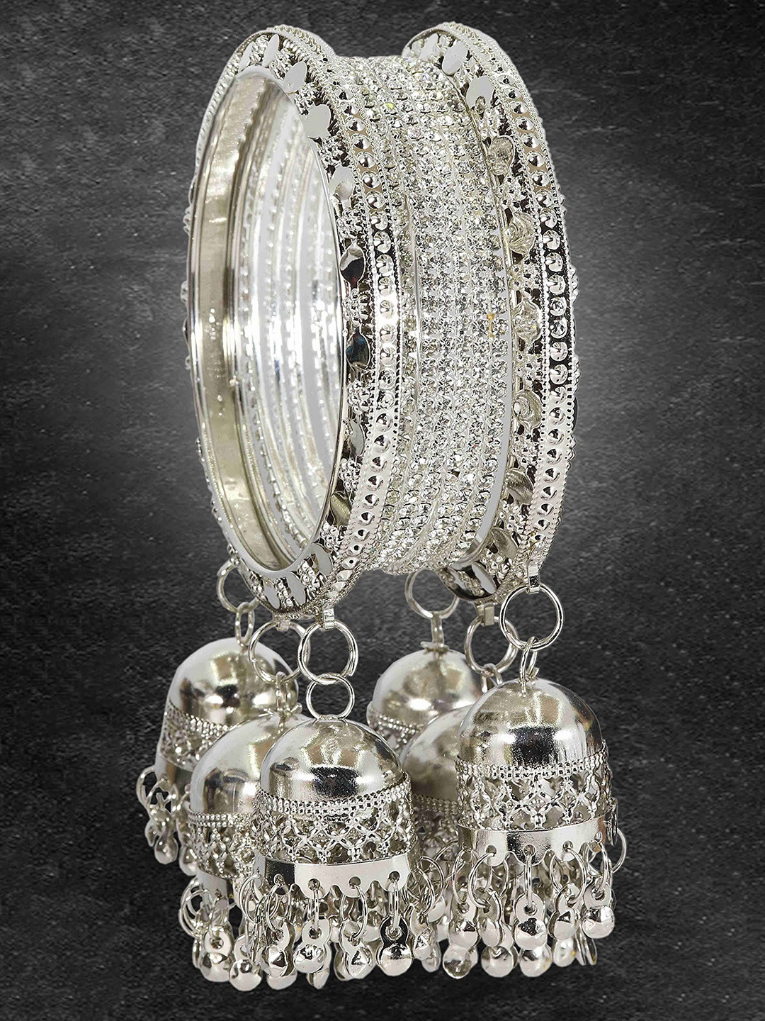 

Set of 38 Zari Dotted and Rainbow Zircon Gemstone bangles, Grey