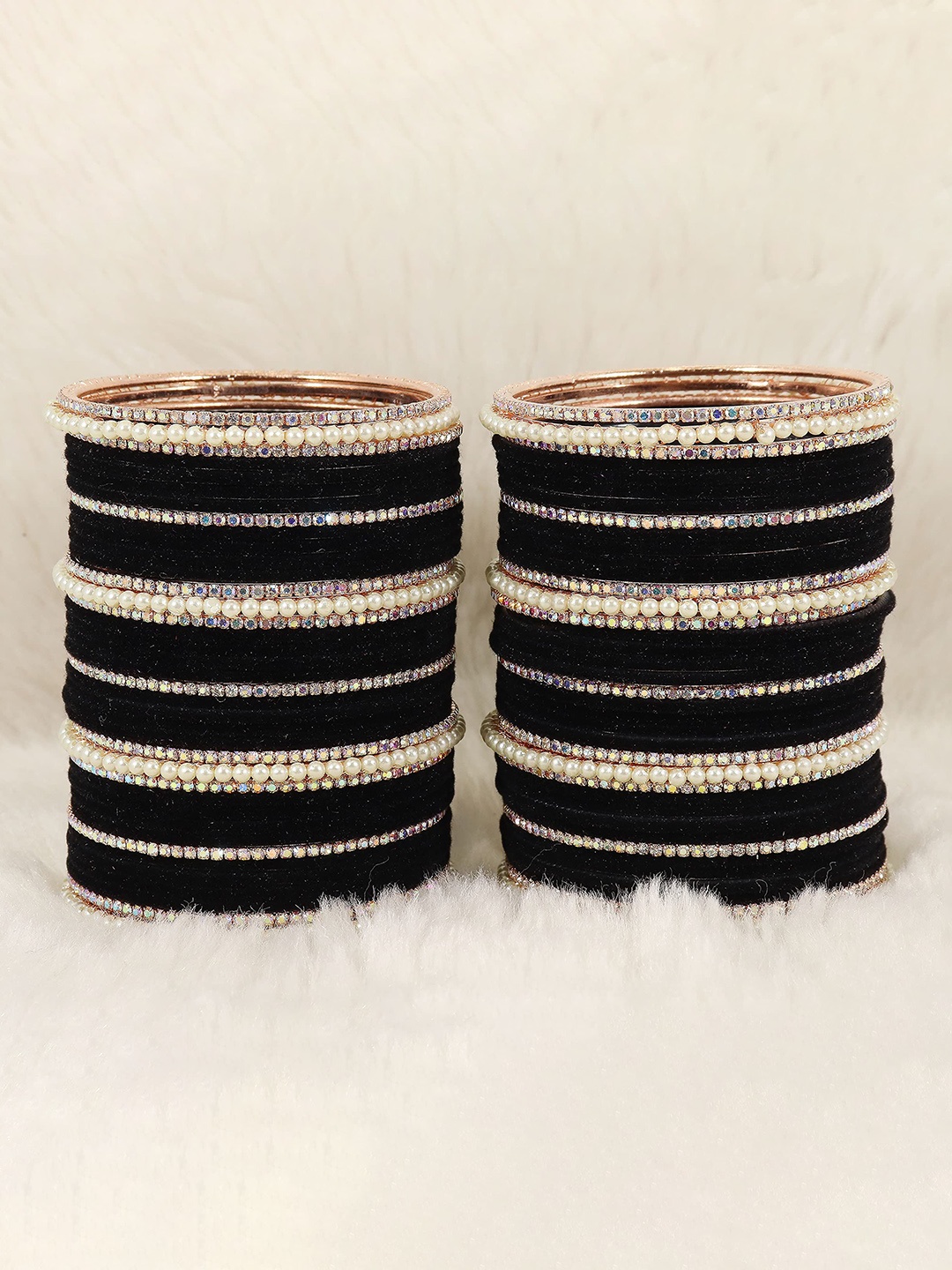 

Set of 78 Metal with Cubic Zirconia and Pearls Velvet Bangles For Women, Multi