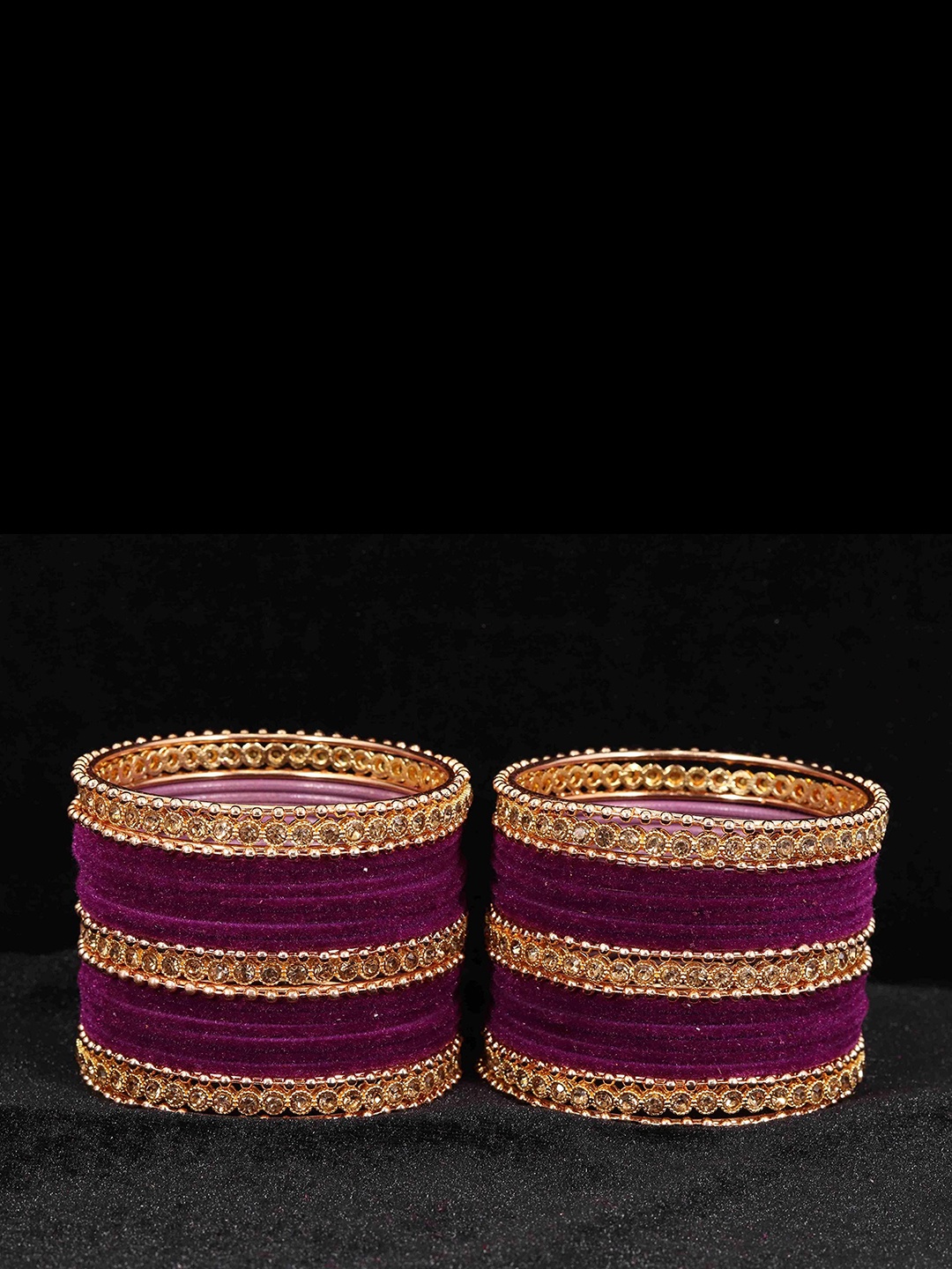 

ZULKA Set Of 43 Gold-Plated Artificial Stones and Beads Studded Bangles, Magenta