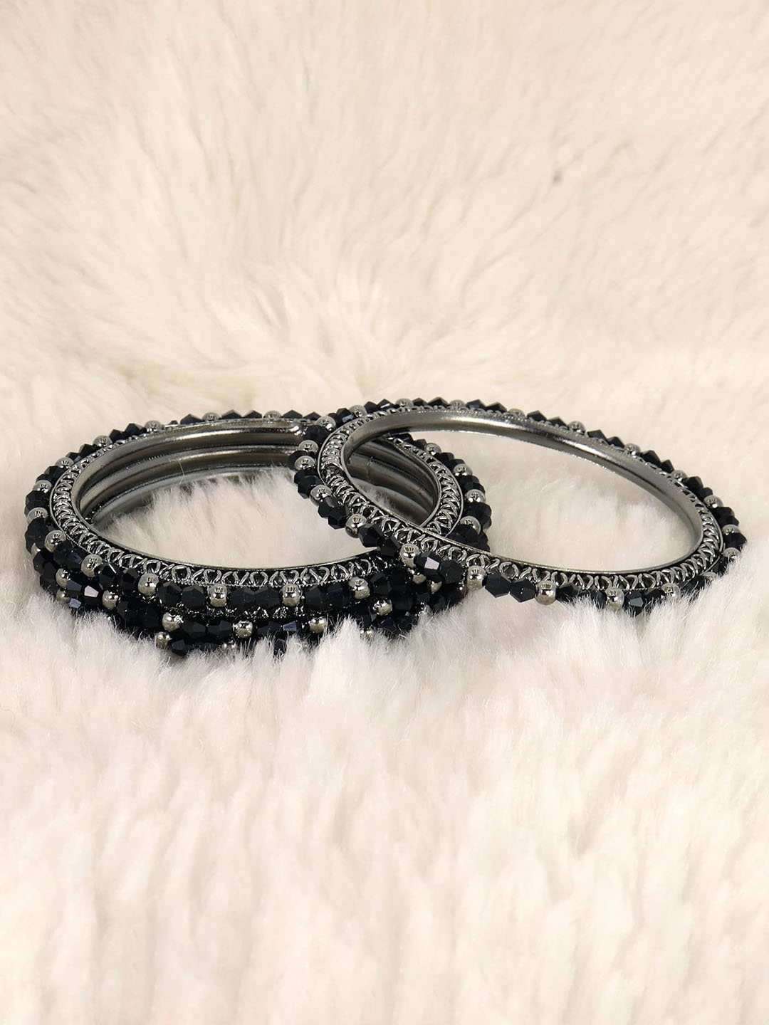 

ZULKA Set of 4 Stylish Pearls & Golden Balls Kada Bangles, Black