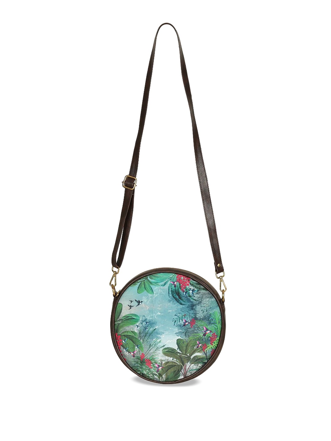 India Circus by Krsnaa Mehta Unisex Floral Printed Structured Sling Bag, Sea green