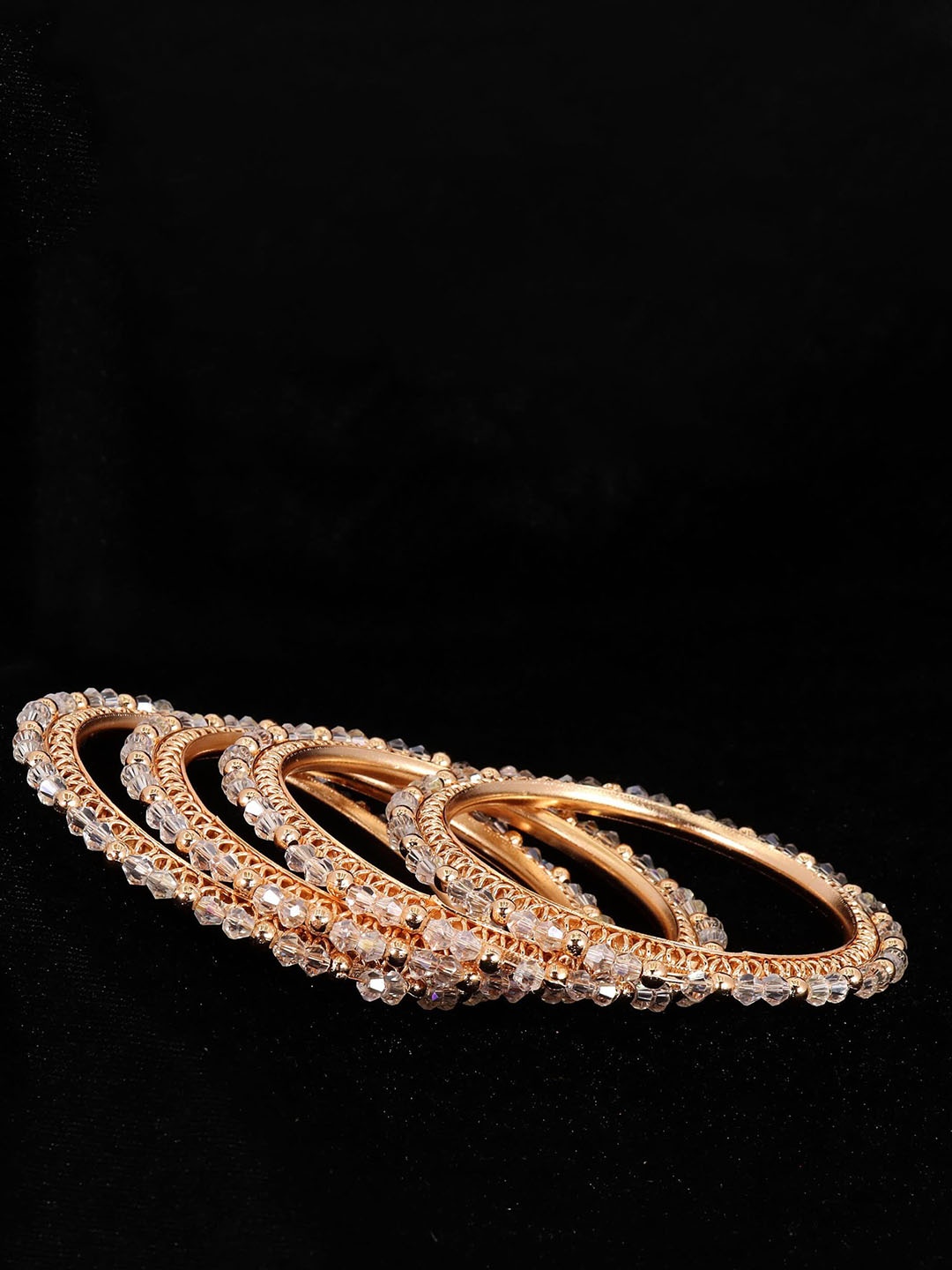 

Set of 4 Stylish Metal with Pearls & Golden Balls Kada Bangles, Rose gold