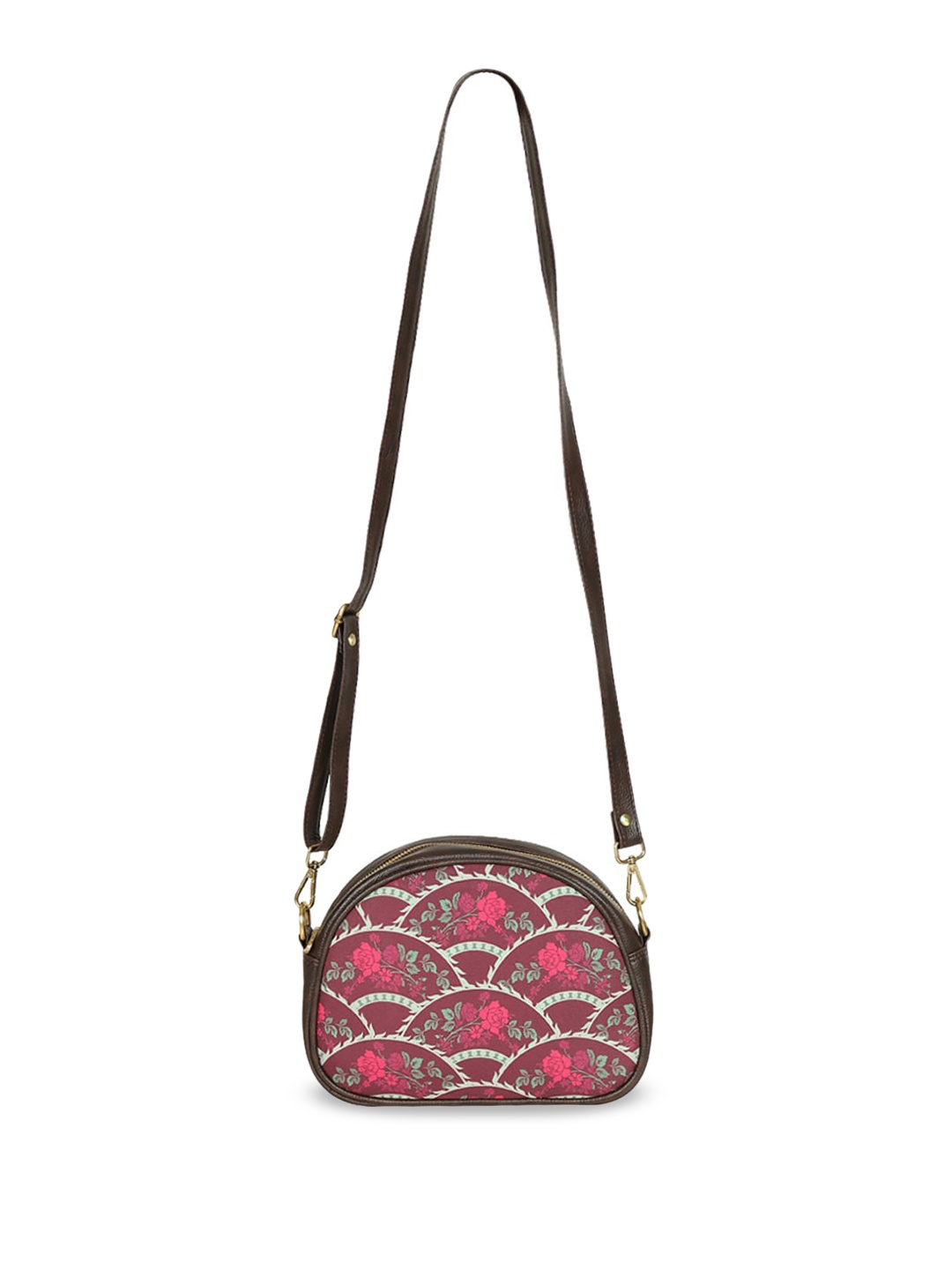 

India Circus by Krsnaa Mehta Unisex Floral Printed Half Moon Sling Bag, Maroon