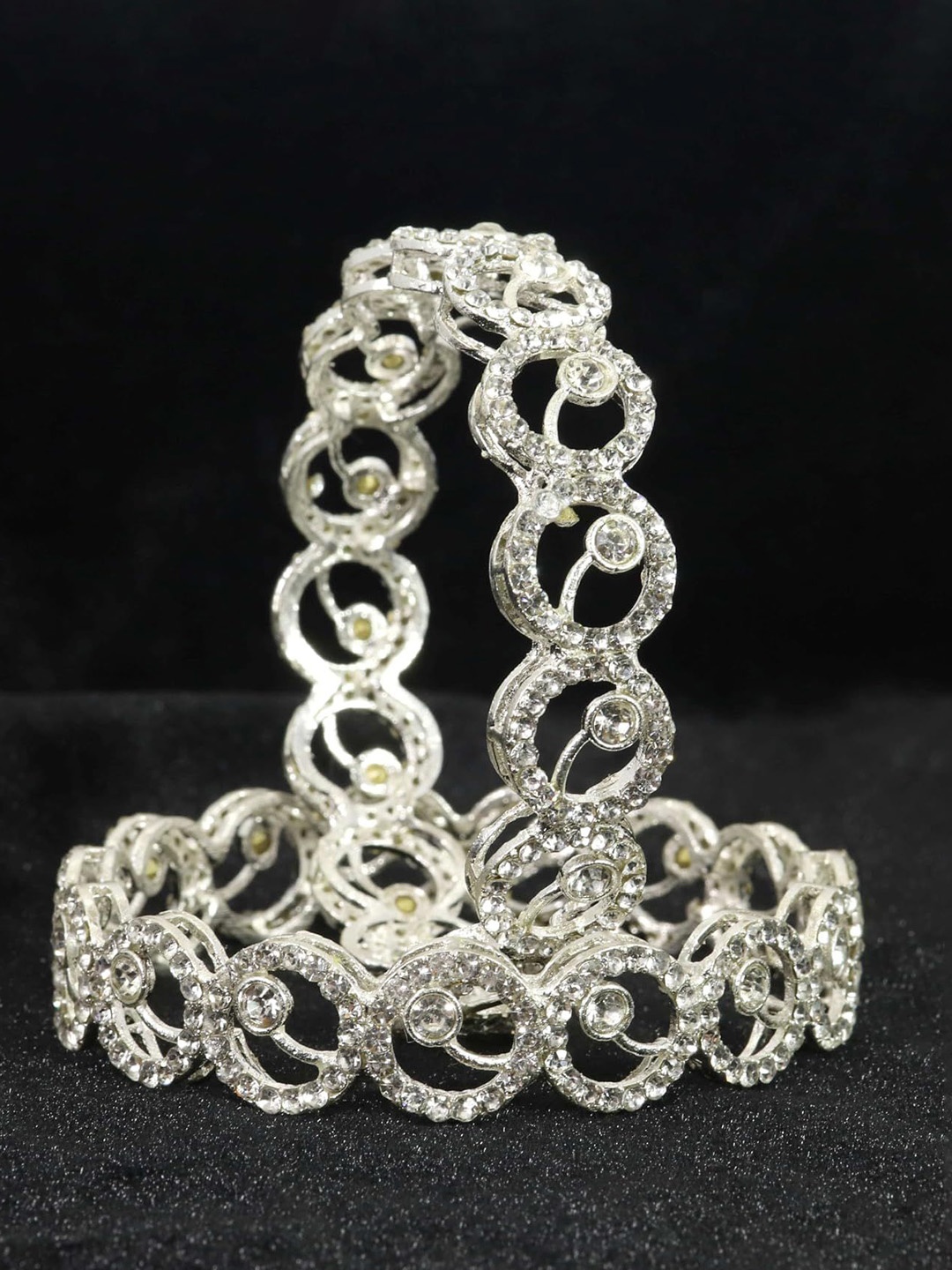 

ZULKA Set of 2 Silver Plated American Diamond Metal Bangles