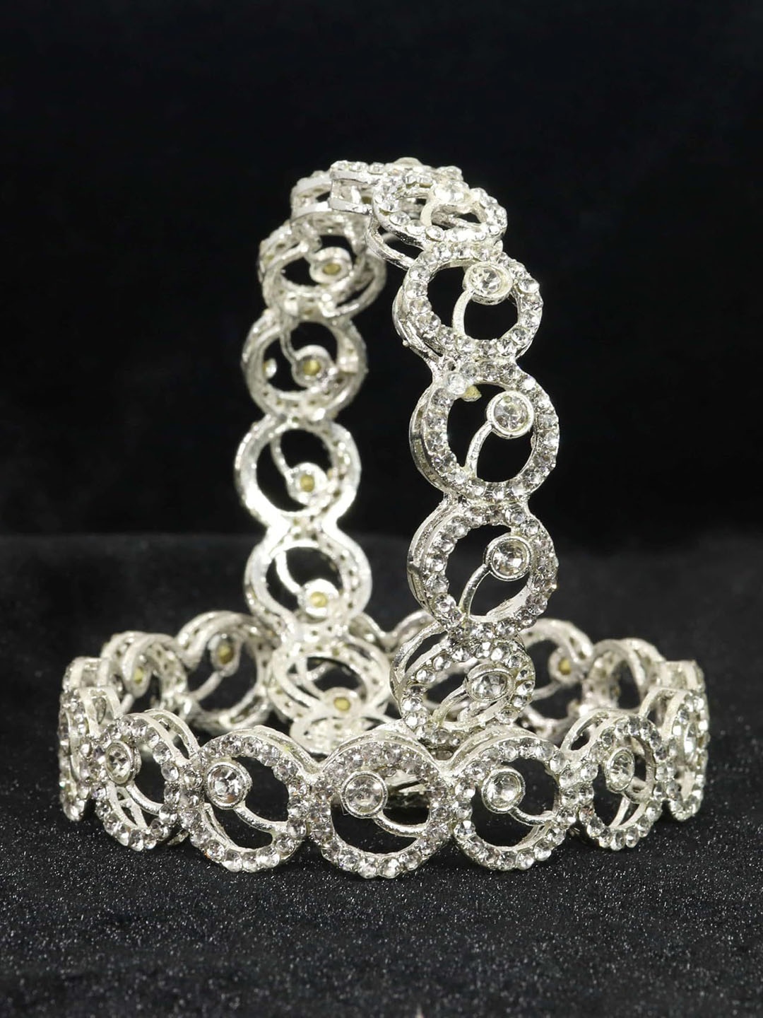 Set of 2 Gold Plated American Diamond Metal Bangles, Silver