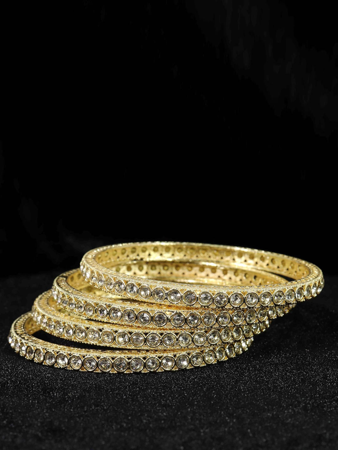 

ZULKA Set of 4 Gold Plated Zircon Stone Studded Light Weight Bangles