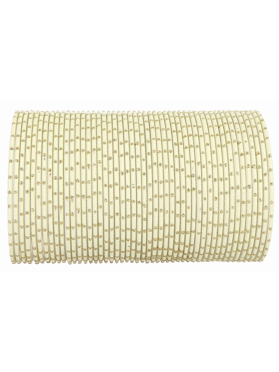 

Set of 48 Traditional Plain Metal with Polka Dots Bangles, Cream