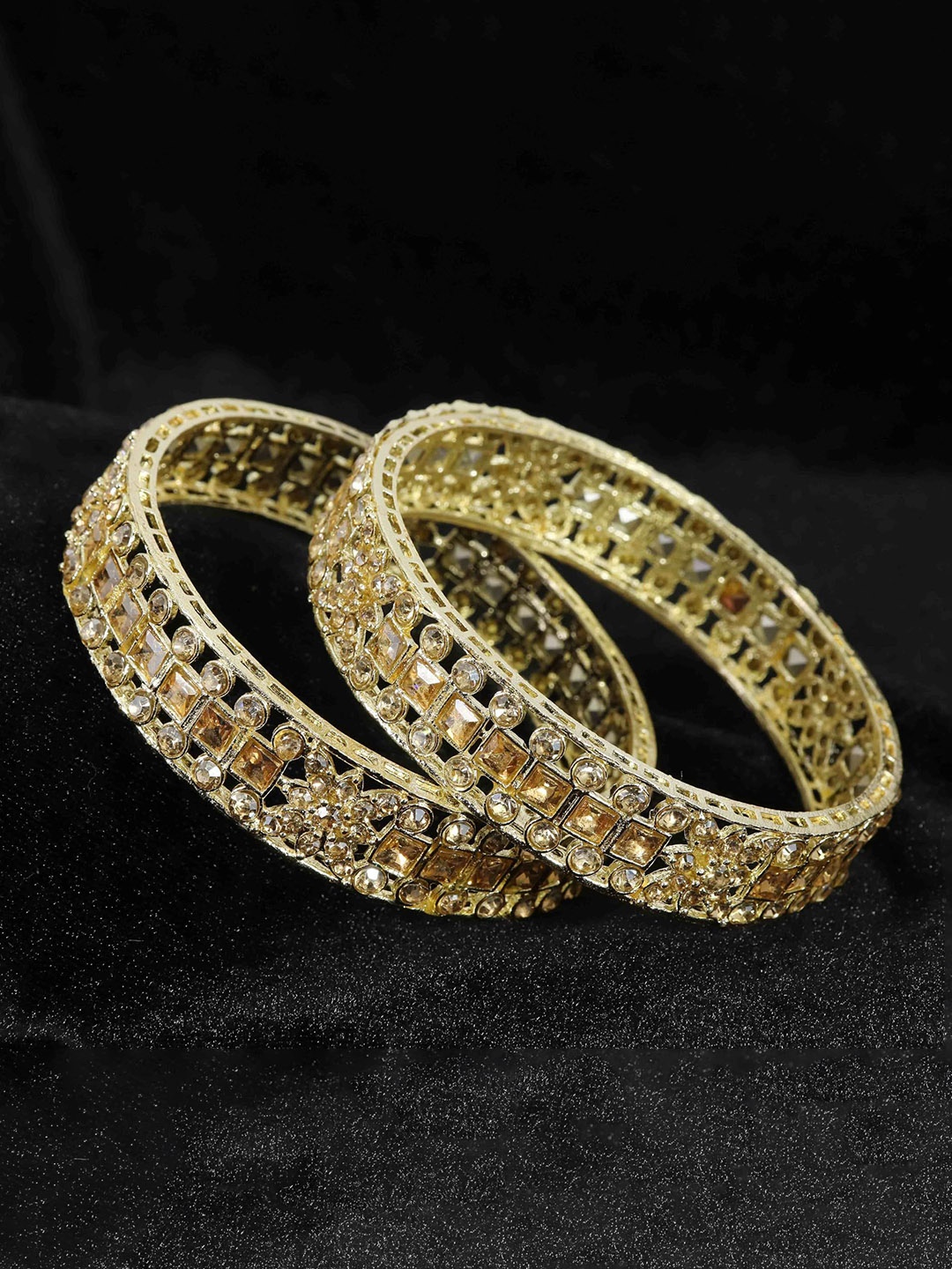 

ZULKA Set of 2 Gold Plated Metal American Diamond Stone Bangles
