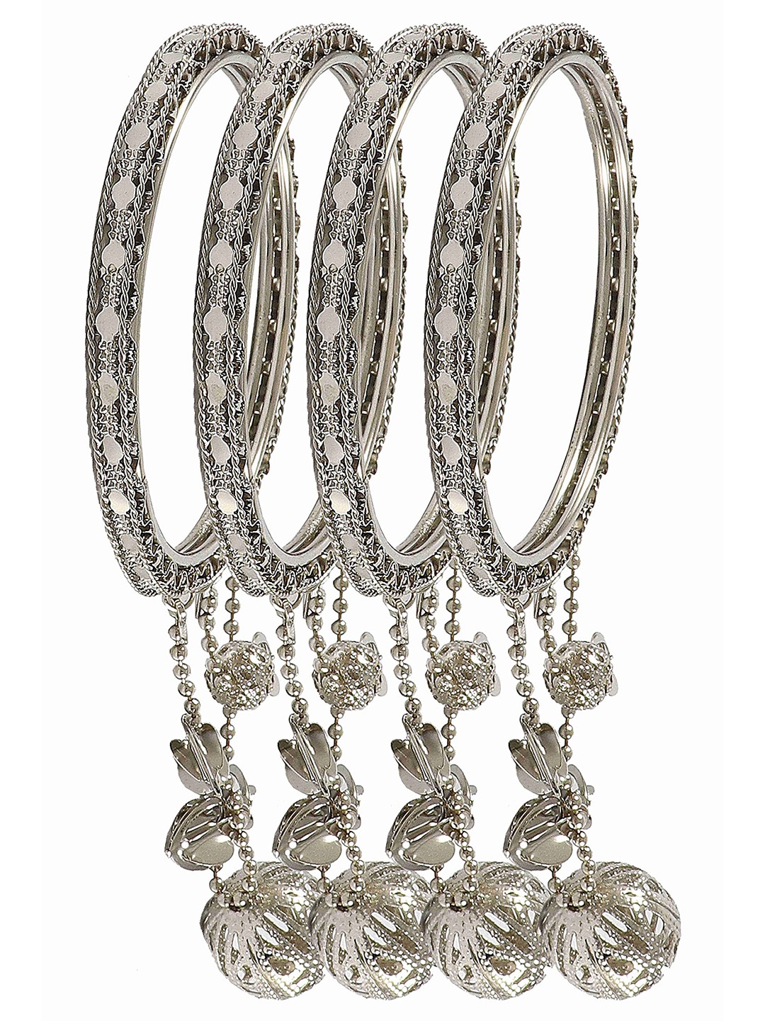 

Set of 4 Silver Plated Metal with BallChain and Balls Latkan Kada