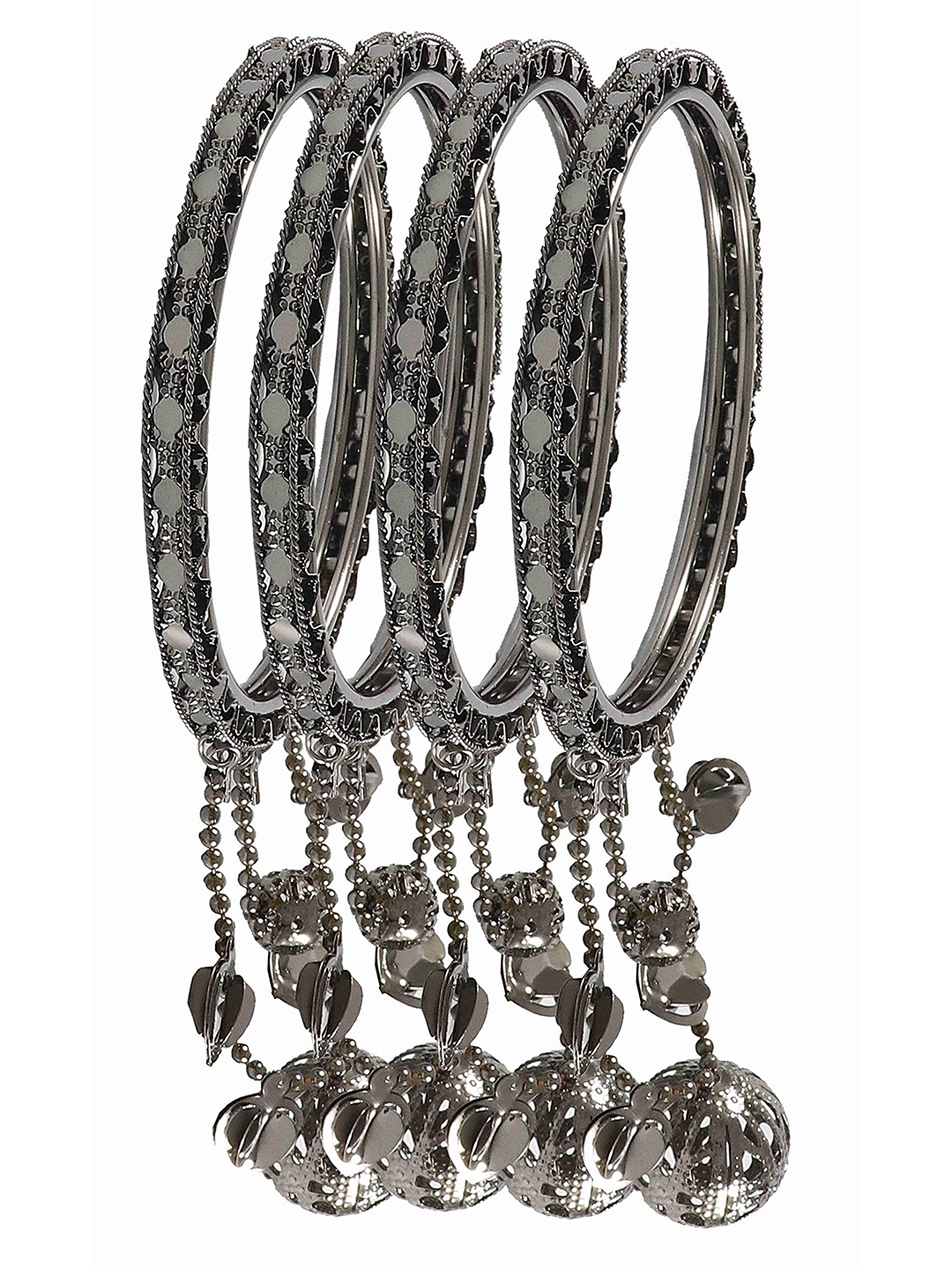 ZULKA Set of 4 Metal with BallChain and Balls Latkan Kada, Grey