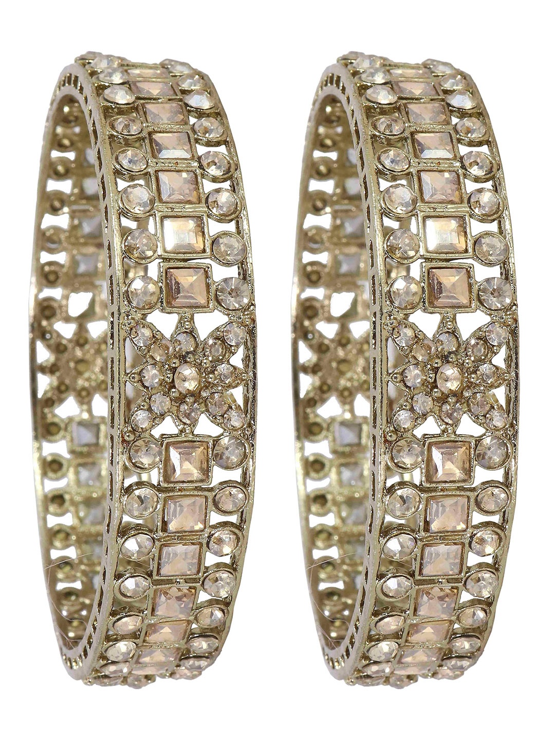 

ZULKA Set of 2 Gold Plated American Diamond Stone Studded Light Weight Bangles