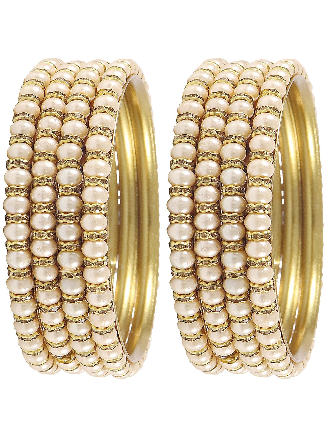 

ZULKA Set of 8 Metal Beaded Kada Bangles, Gold