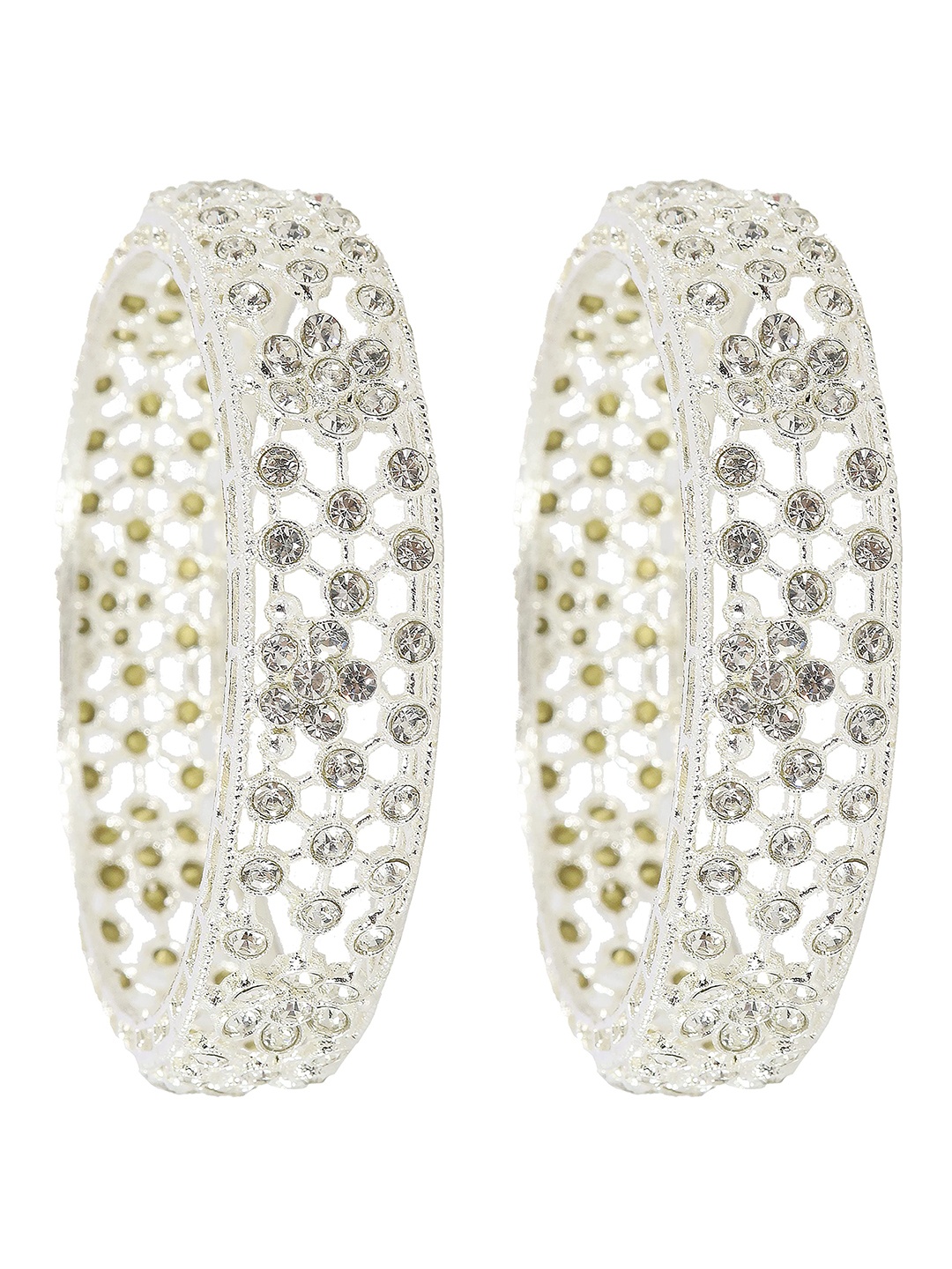 

ZULKA Set of 2 Sliver Plated Artificial Stones and Beads Bangles, Silver
