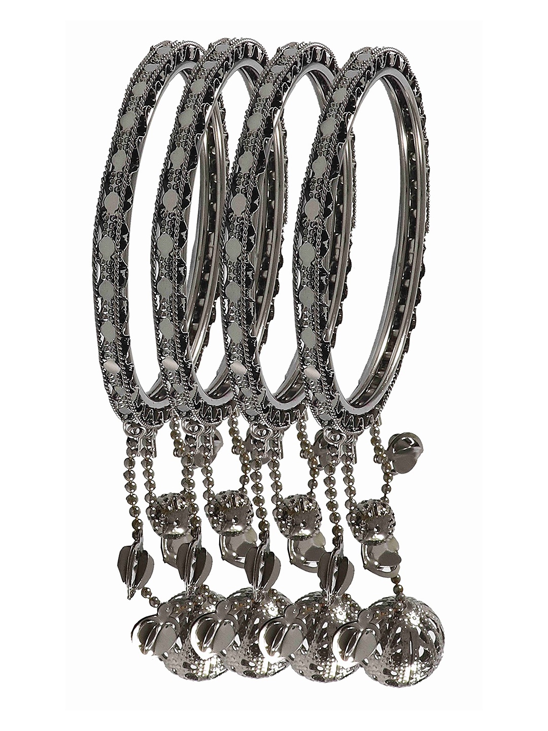 

ZULKA Set of 4 Metal with BallChain and Balls Latkan Kada, Grey