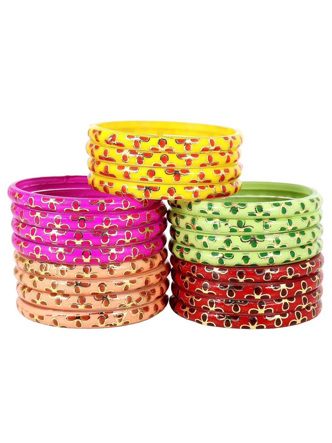 

ZULKA Set of 20 Glass with Flower Printed Bangles, Green