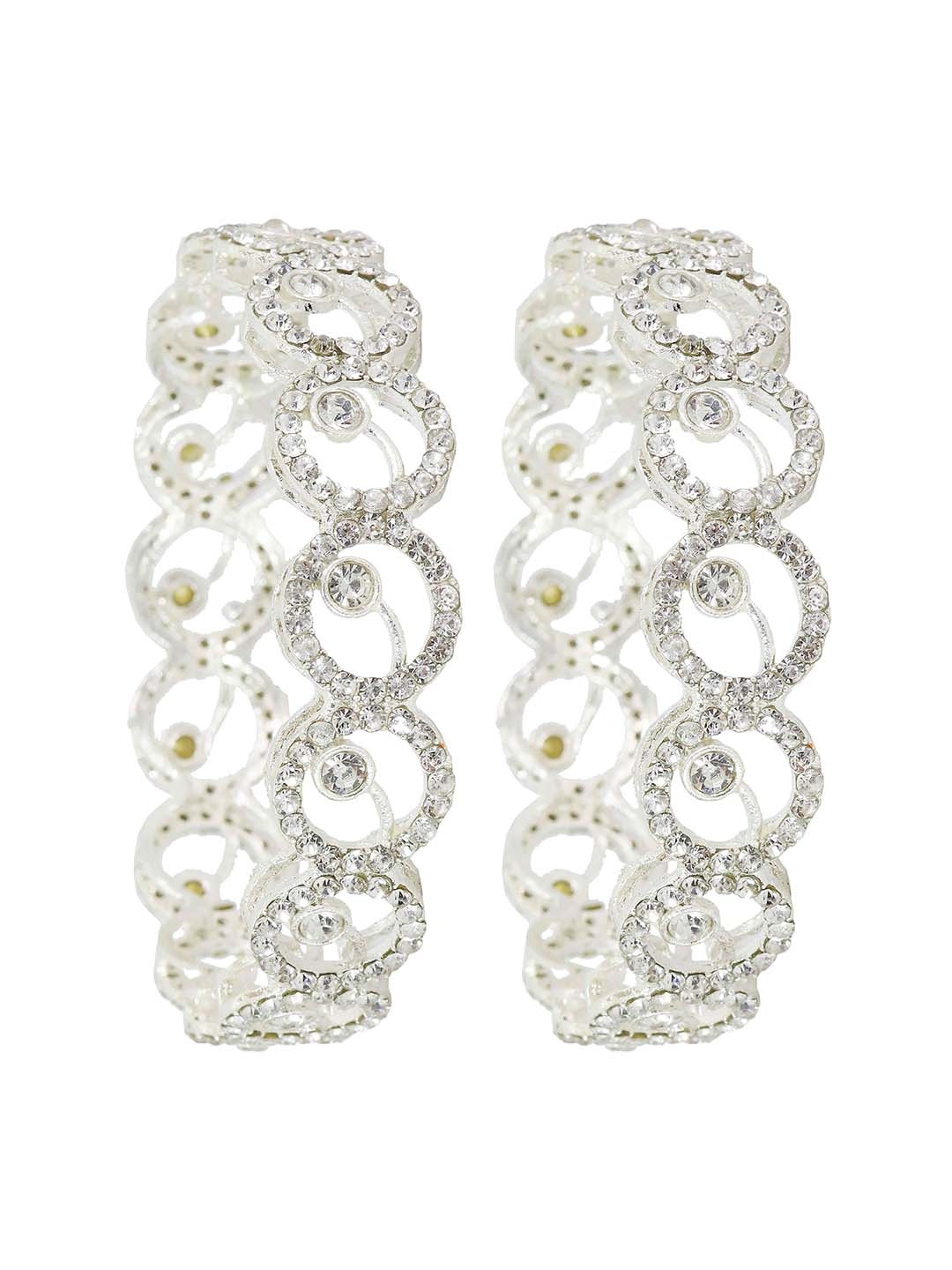 ZULKA Set of 2 Gold Plated American Diamond Metal Bangles, Silver