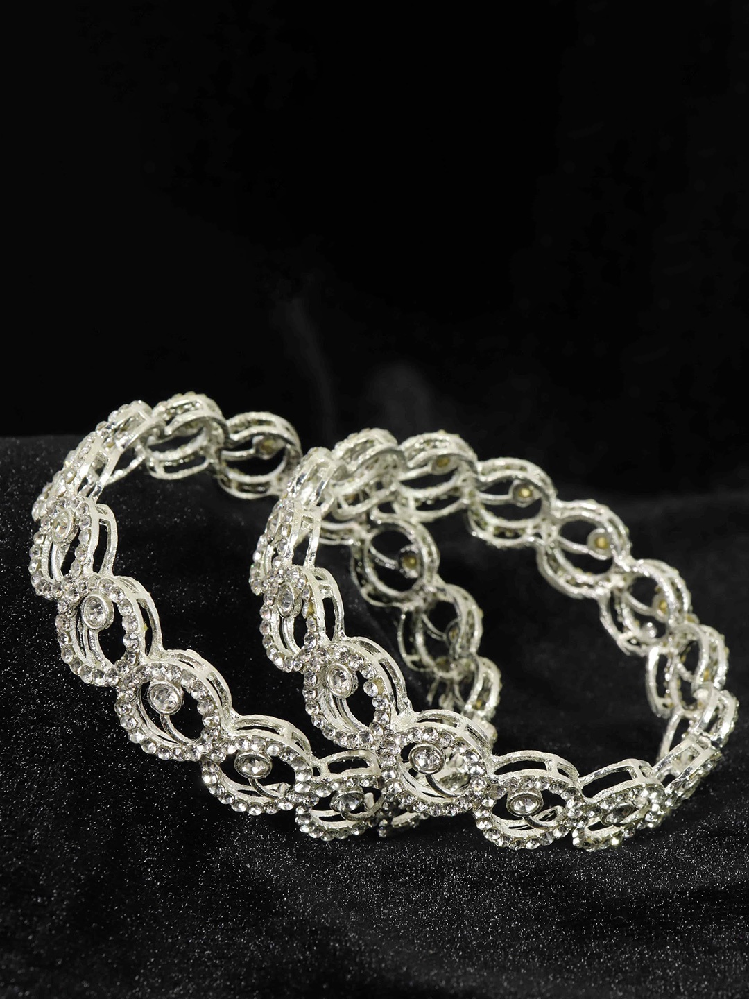 

ZULKA Set of 2 Gold Plated American Diamond Metal Bangles, Silver