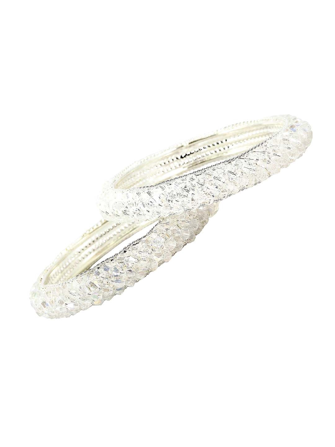 

ZULKA Set of 2 Alloy Metal with Pearls Studded Bangles Bracelet, Silver
