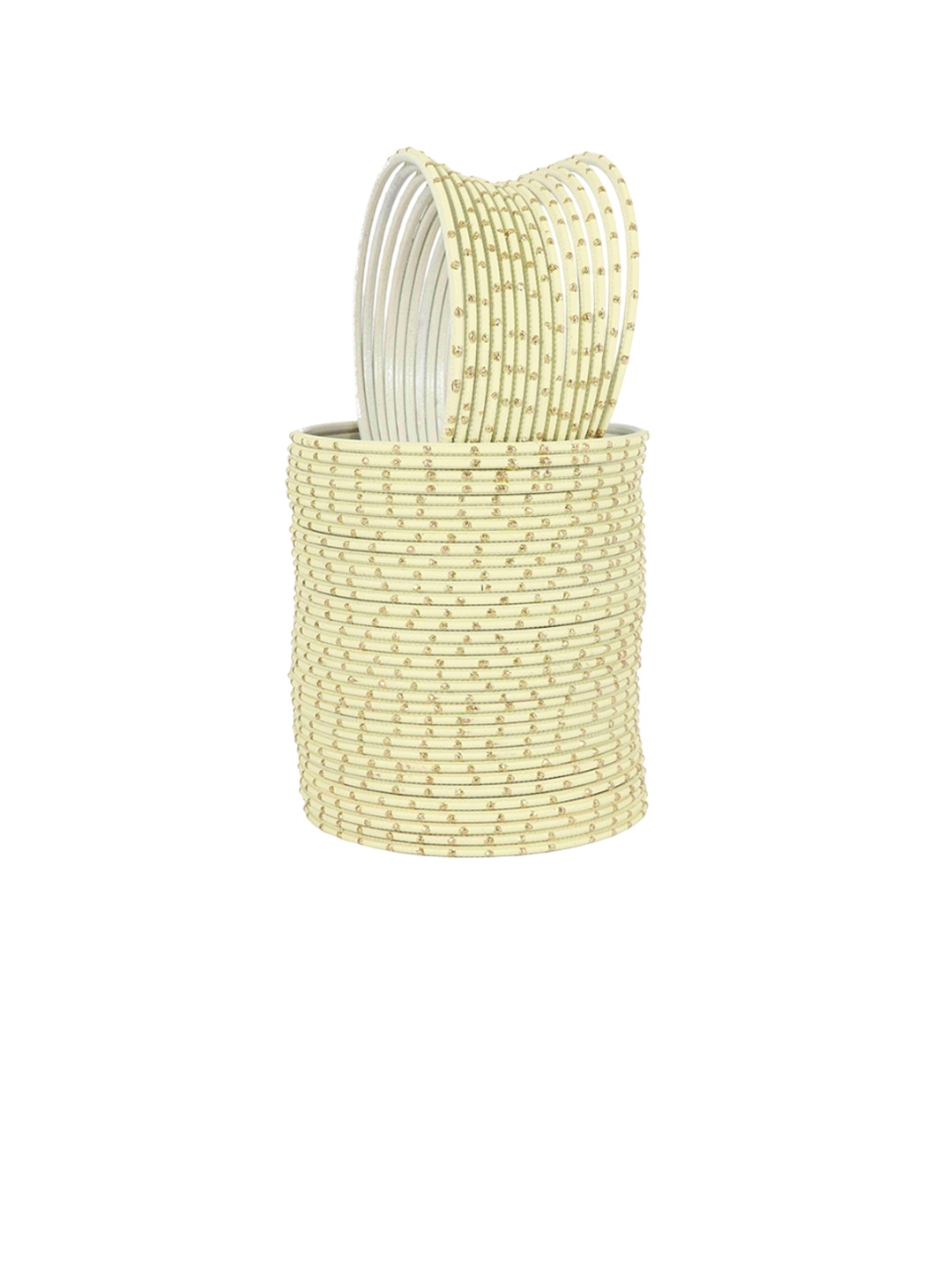 

ZULKA Set of 48 Traditional Plain Metal with Polka Dots Bangles, Cream