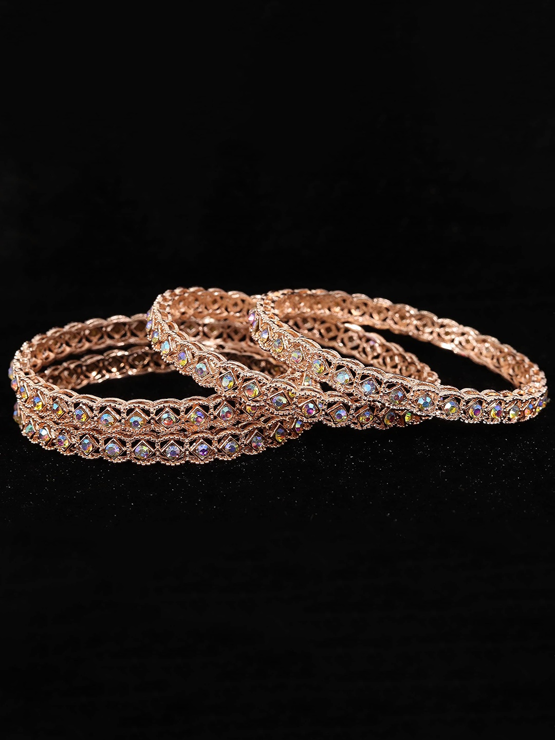 

ZULKA Set of 4 Premium Metal with Zircon Gemstone Kada Bangles, Rose gold
