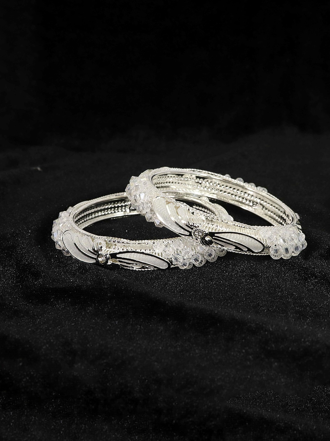 

ZULKA Set of 2 Women Silver Plated Metal Bangles Kada