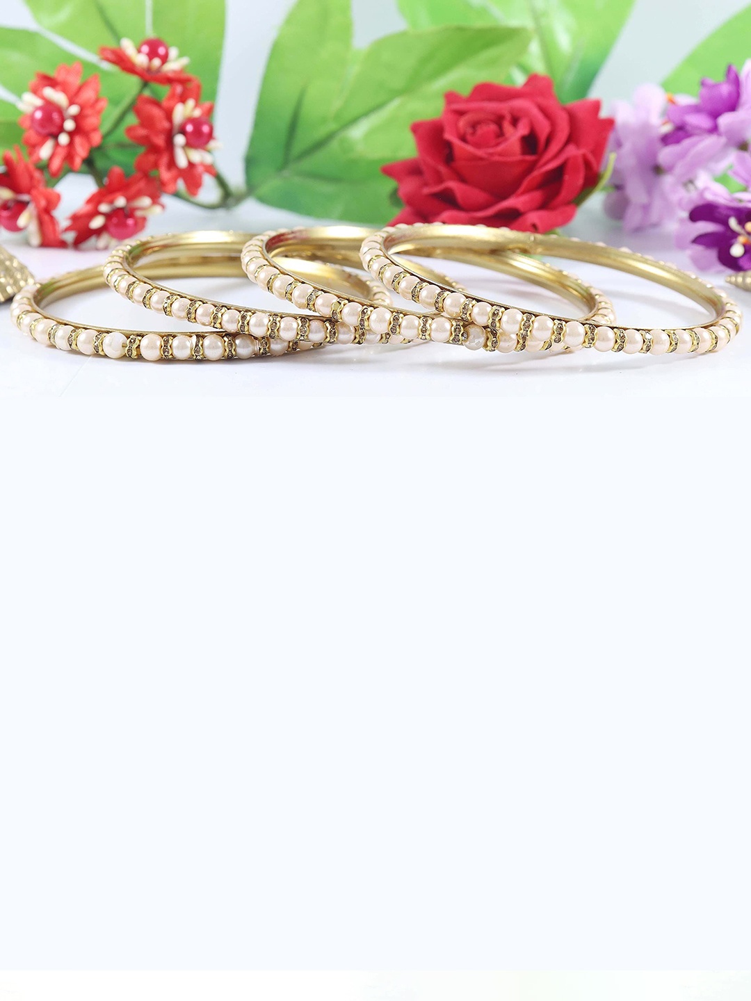 

ZULKA Set of 4 Gold Plated American Diamond Studded Bangles, White
