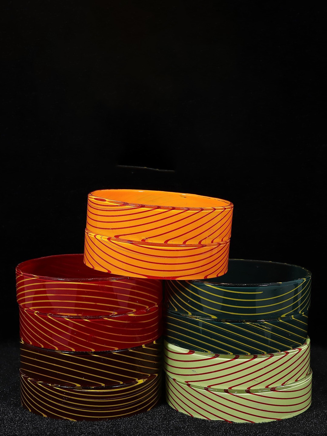 

ZULKA Set of 10 Glass Printed Kada Bangles, Multi