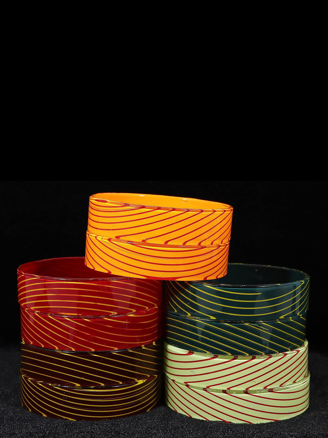 

ZULKA Set of 10 Glass Printed Bangles, Multi