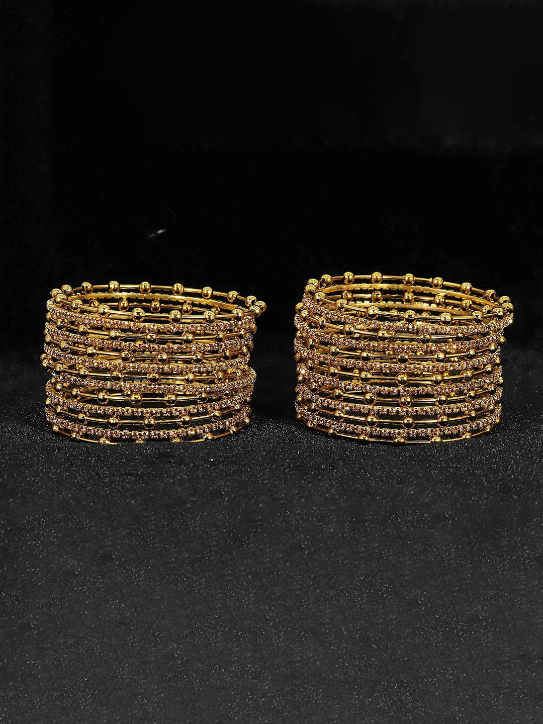

ZULKA Set of 26 Zircon Stone & Balls Design Metal Bangles, Gold