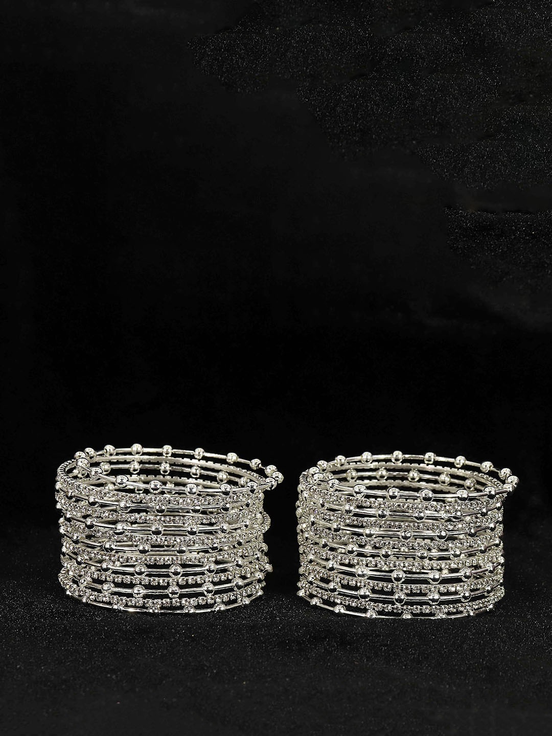 

ZULKA Set of 26 Metal with Zircon Stone & Balls Design Bangles, Silver