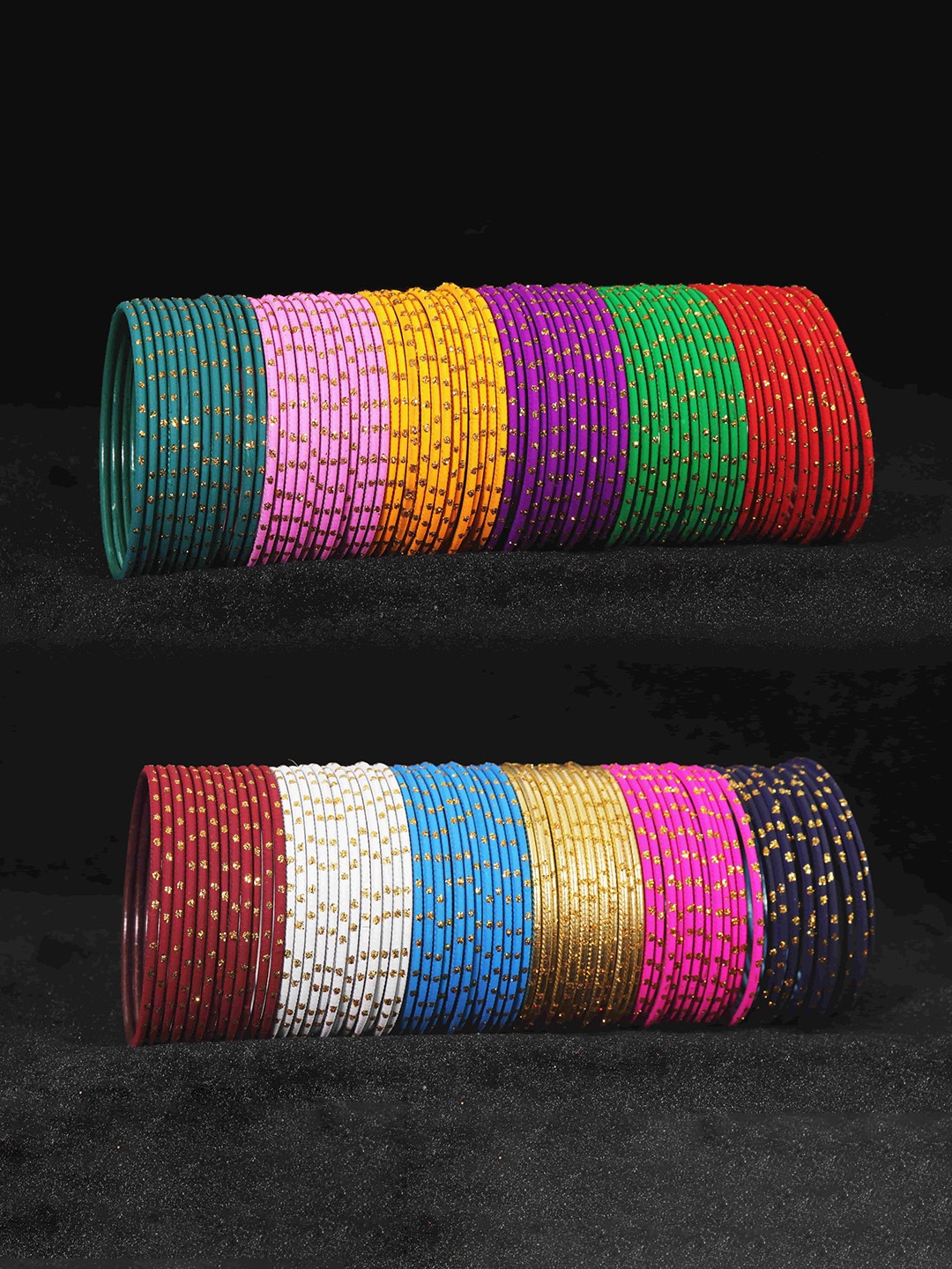 ZULKA Set of 144 Alloy Base Golden Zari Work Latest Plain Bangles, Multi