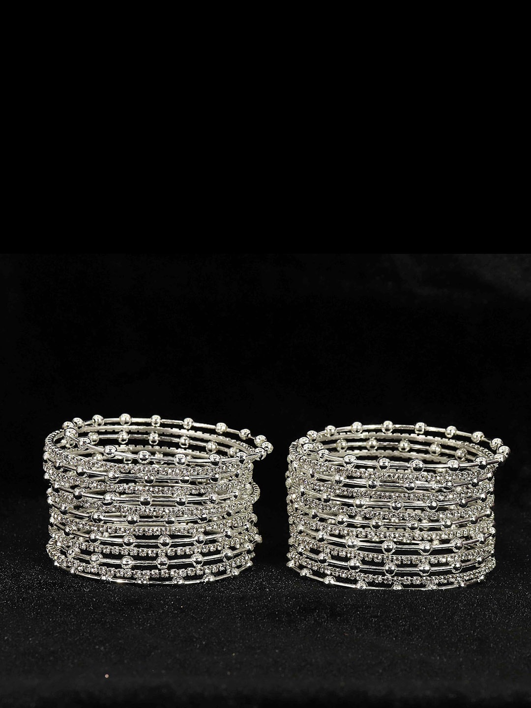

ZULKA Set of 26 Stylish Zircon Stone & Balls Design Metal Bangles, Silver
