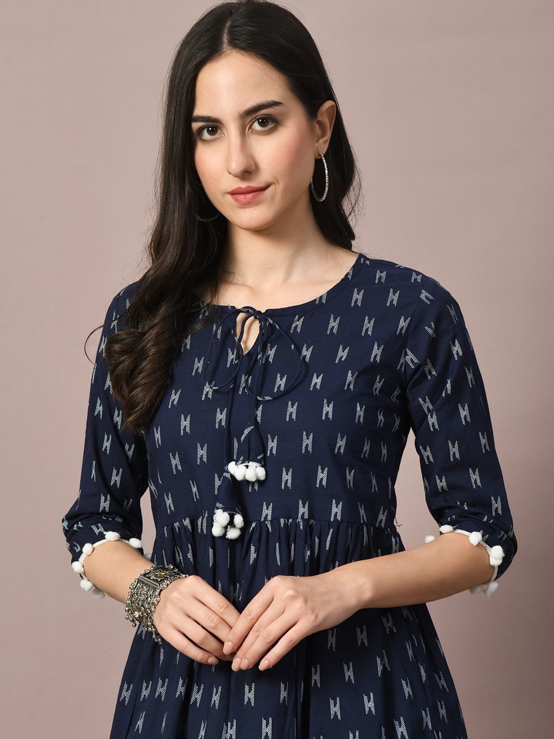 

METAFAB Women Abstract Printed A-Line Top, Blue