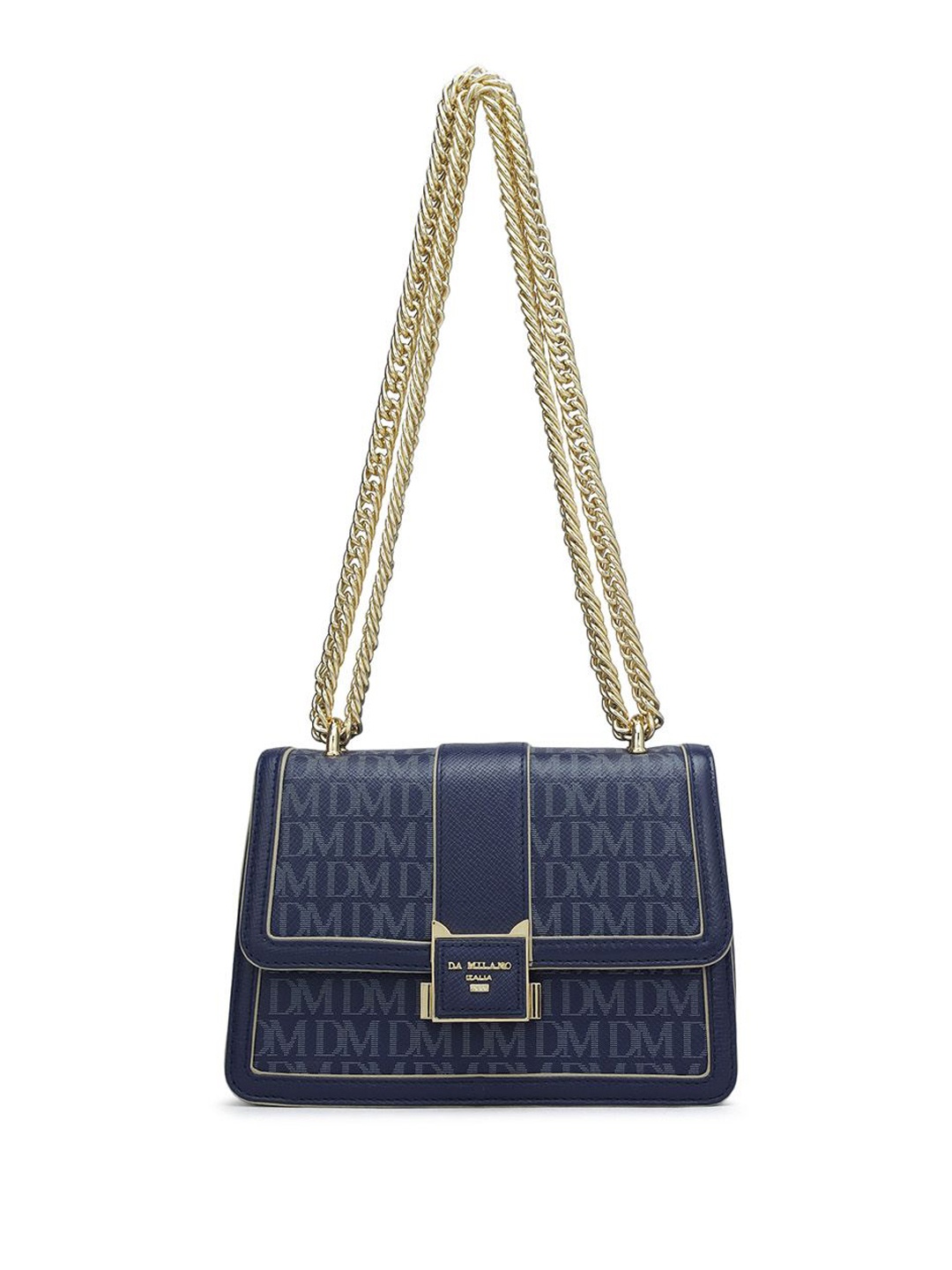 

Da Milano Women Typography Printed Structured Leather Sling Bag, Blue