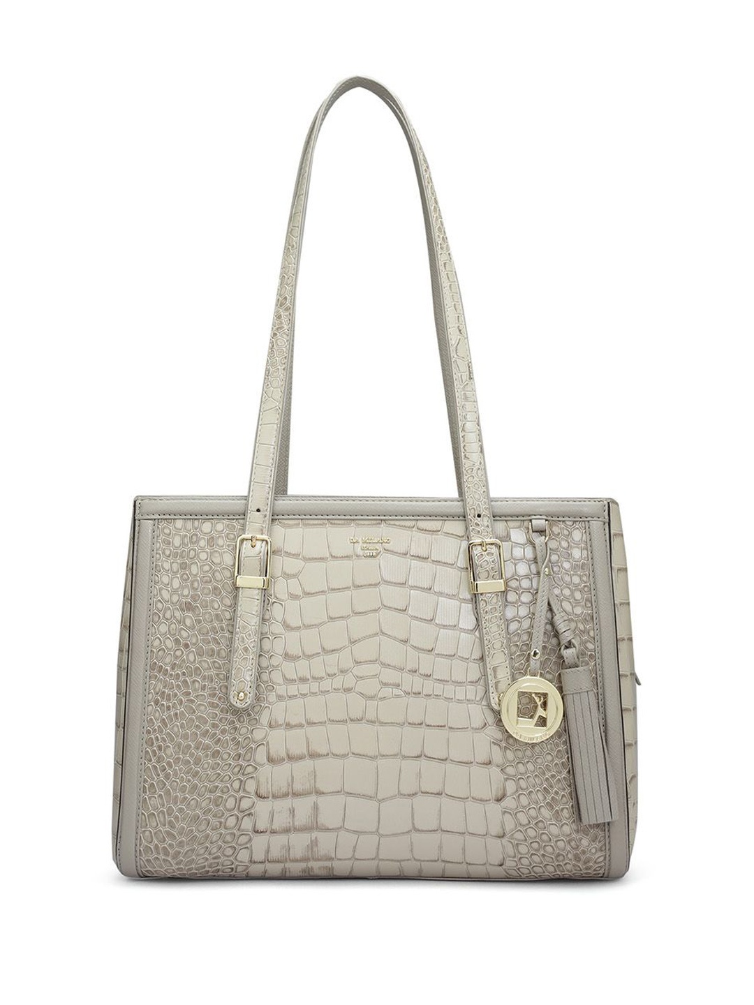 

Da Milano Women Textured Shopper Leather Tote Bag, Cream