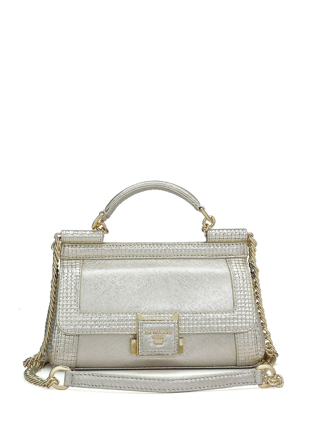 

Da Milano Women Textured Structured Leather Satchel Bag, Grey
