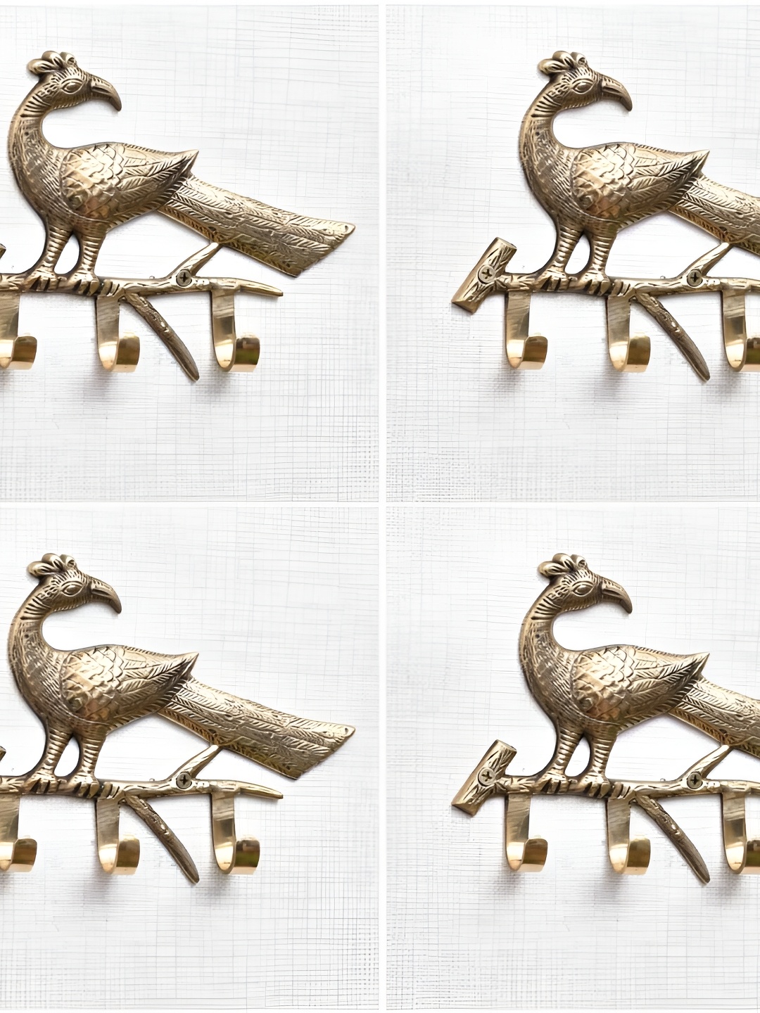 

IndianShelf Gold Toned 4 Pieces Peacock Textured Brass Wall Hooks