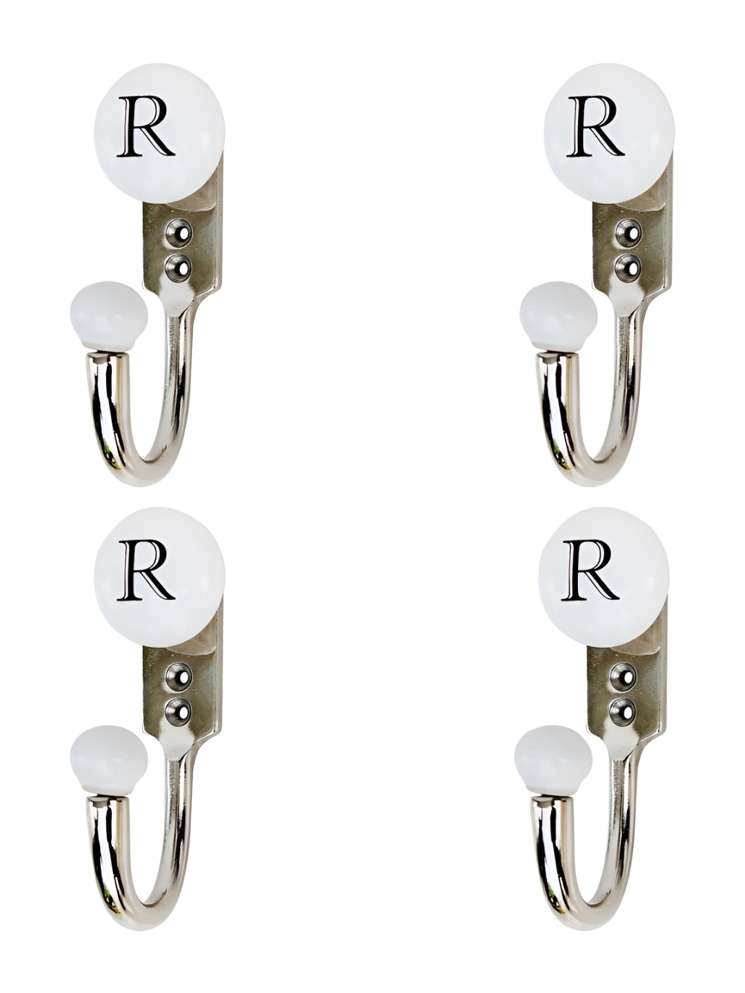 

IndianShelf White 4 Pieces Ceramic & Zinc R Alphabet Wall Hook
