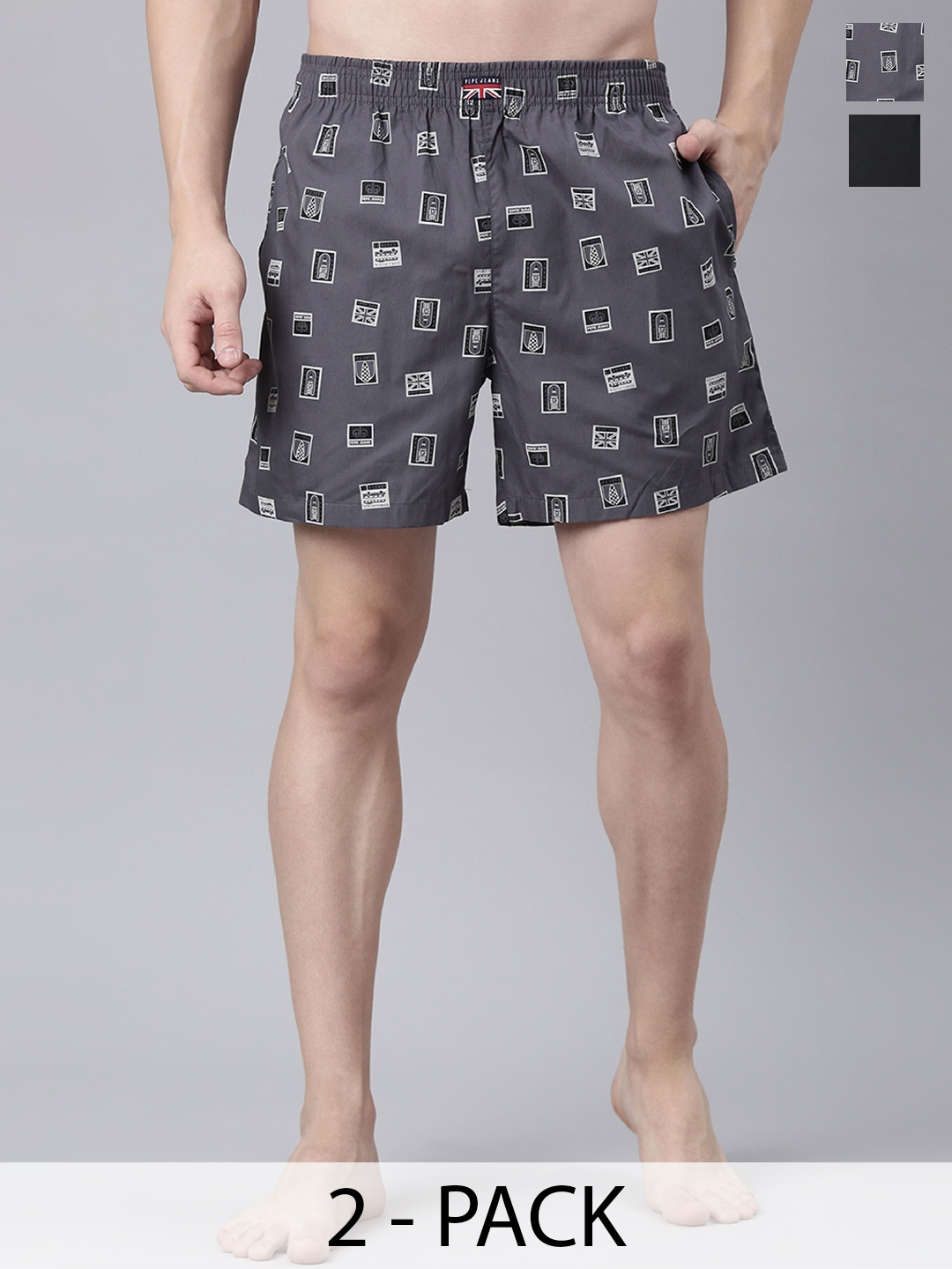 

Pepe Jeans Men Pack Of 2 Pure Cotton Mid Rise Boxers ATB06-02N-GRY-BLK, Grey