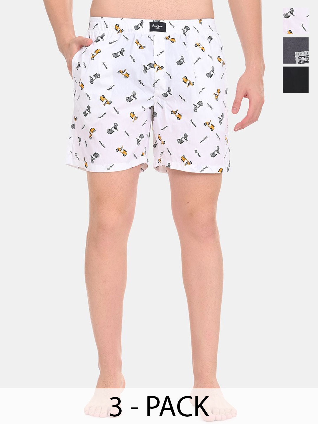 

Pepe Jeans Pack Of 3 Printed Pure Cotton Boxers, Black