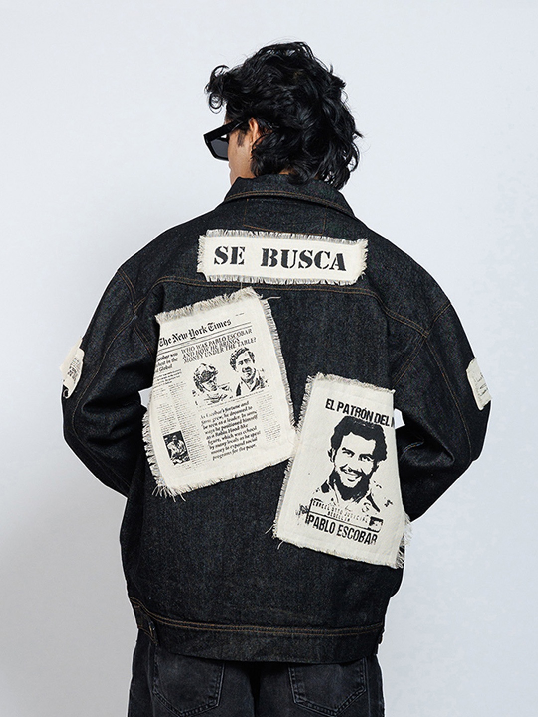 

FIBONACCI Men The Narcos Oversized Denim Jacket, Black