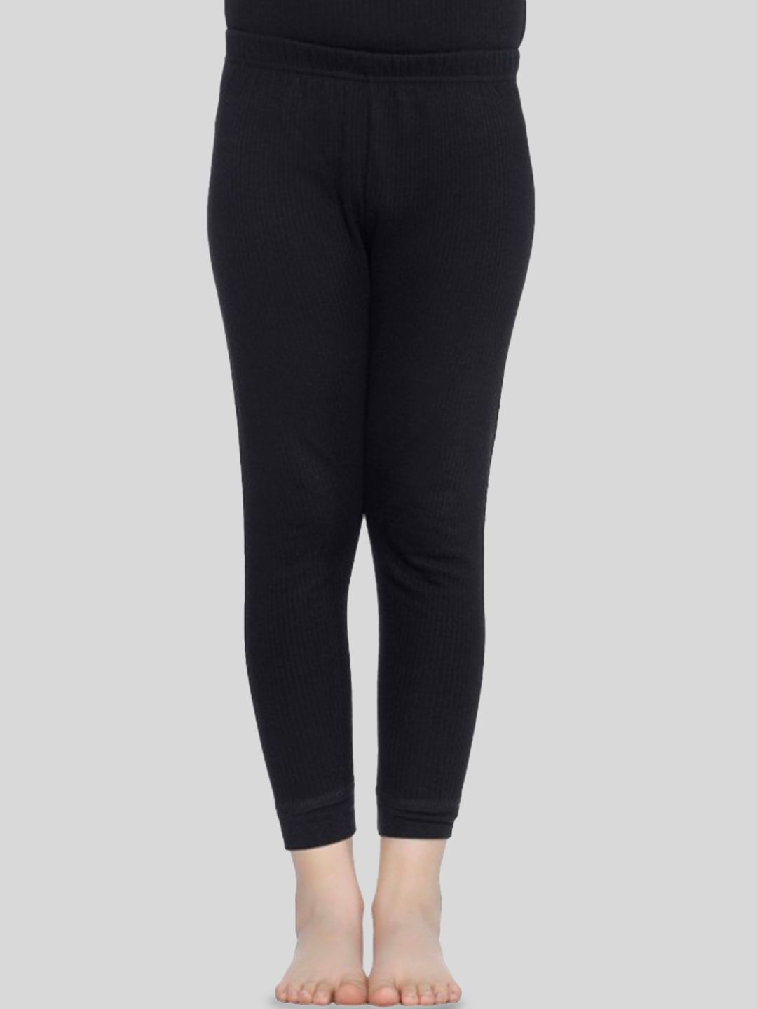 

SPORTO Girls Ribbed Mid Rise Thermal Bottoms, Black