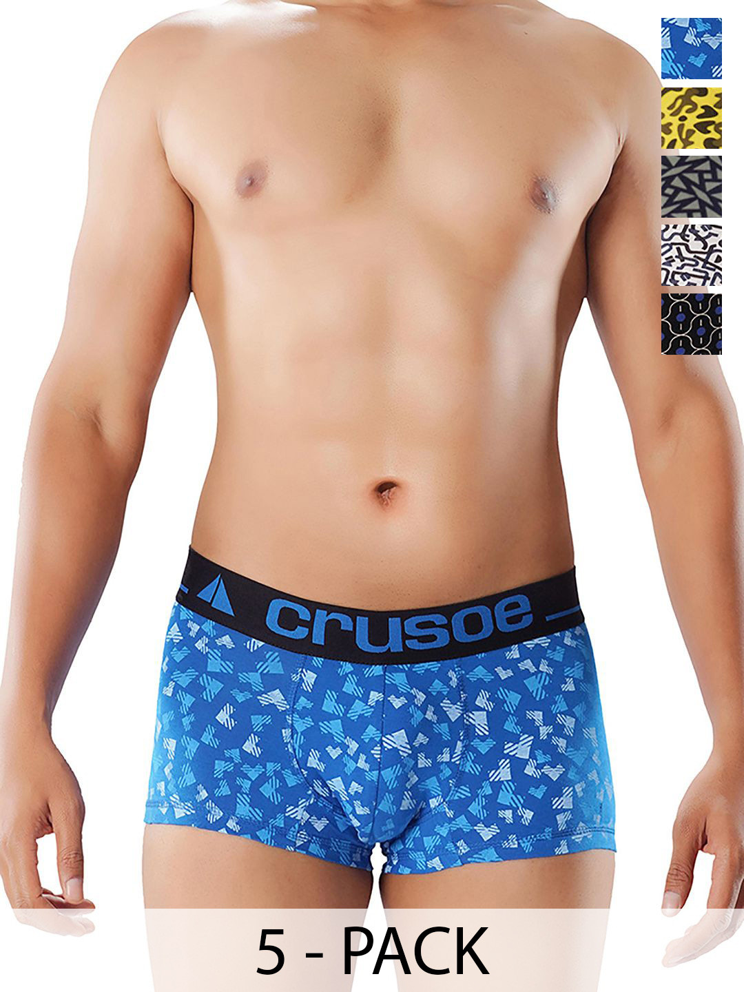 

Crusoe Men Pack Of 5 Printed Antimicrobial Super Combed Pure Cotton Trunk- CRU-R02-260, Blue