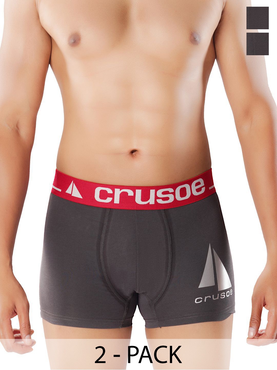 

Crusoe Pack of 2 Super Combed Cotton Antimicrobial TrunksCRU-1013-212, Charcoal