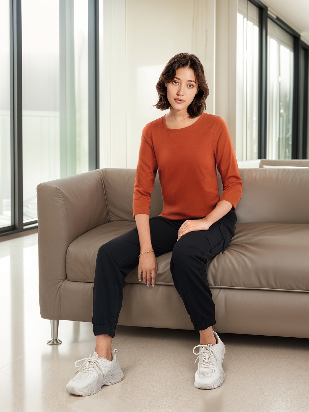 

DressBerry Three-Quarter Sleeve T-shirt, Brown