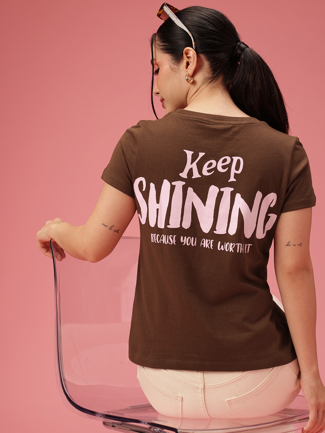 

DressBerry Typography Printed T-shirt, Brown