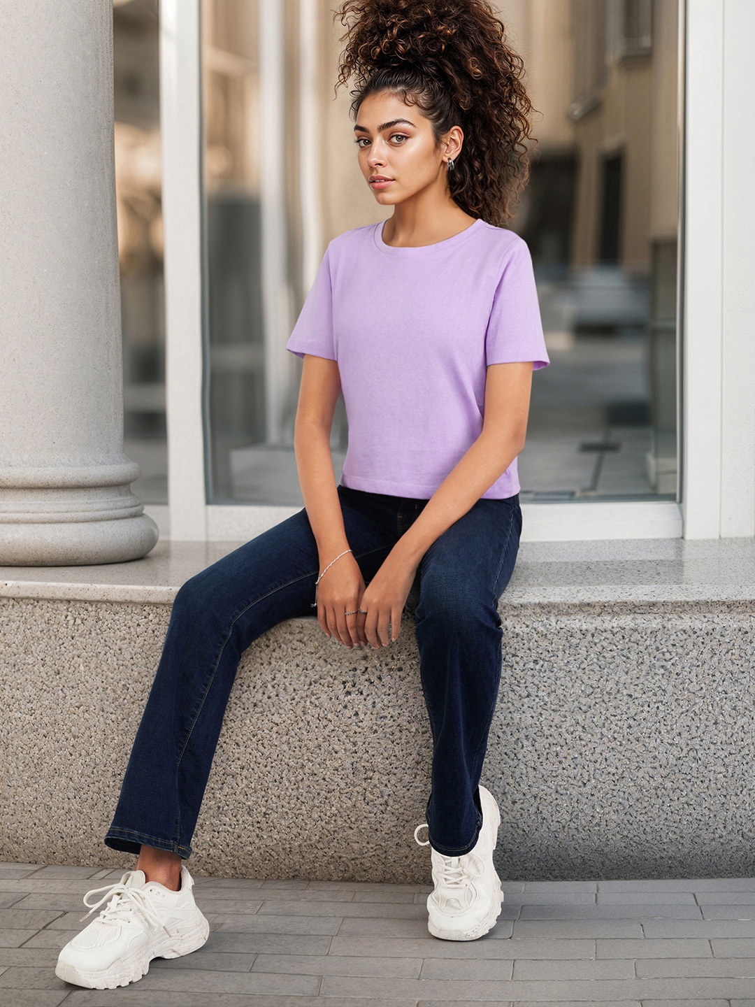 

DressBerry Solid Round Neck Casual T-shirt, Lavender