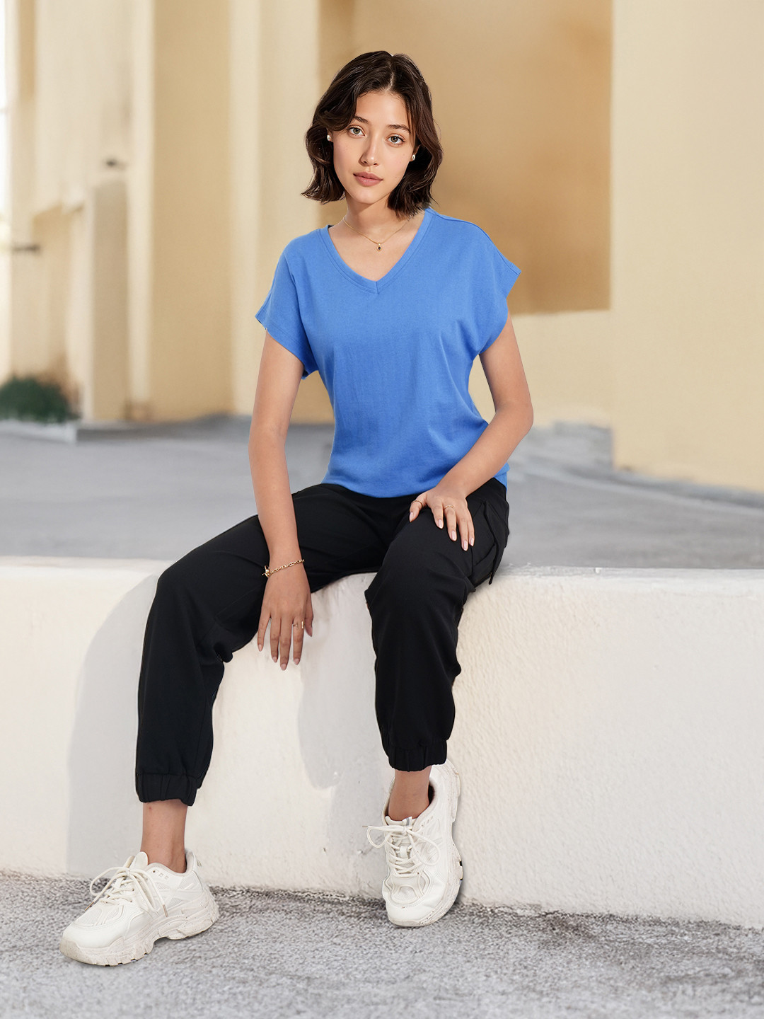 

DressBerry V-Neck Extended Sleeves T-shirt, Blue